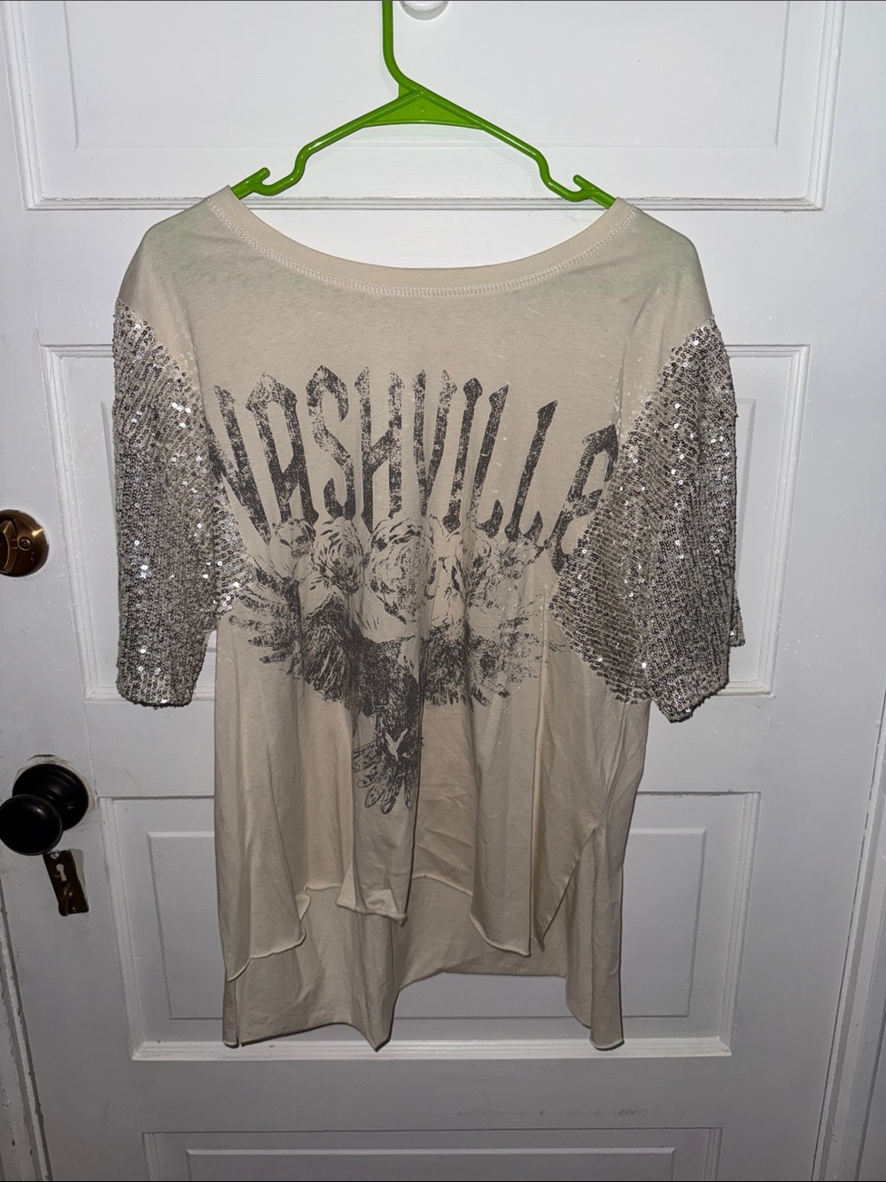 Altar'd State Cream 'Nashville' Scoop Neck Tee with Sequin Short Sleeves